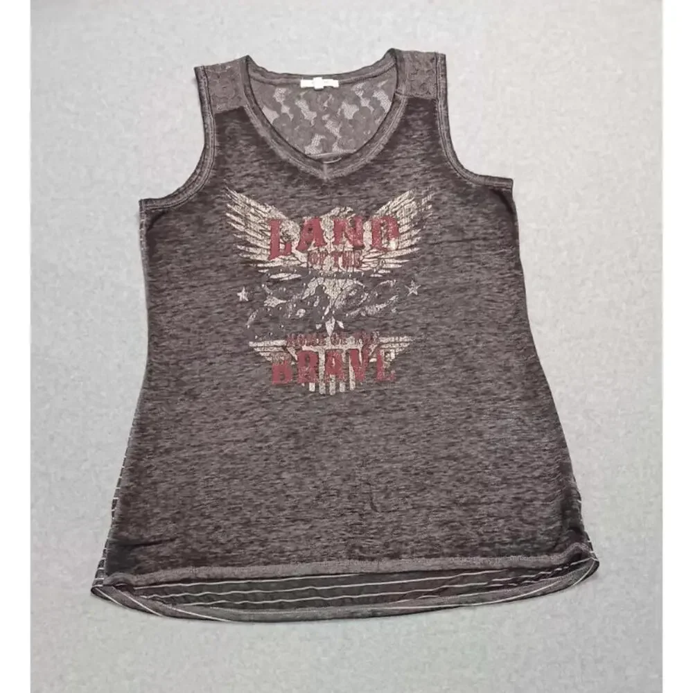 Maurices Burnout Sleeveless Top Womens Size S "Land Of The Free" Lace Patriotic - Picture 1 of 11